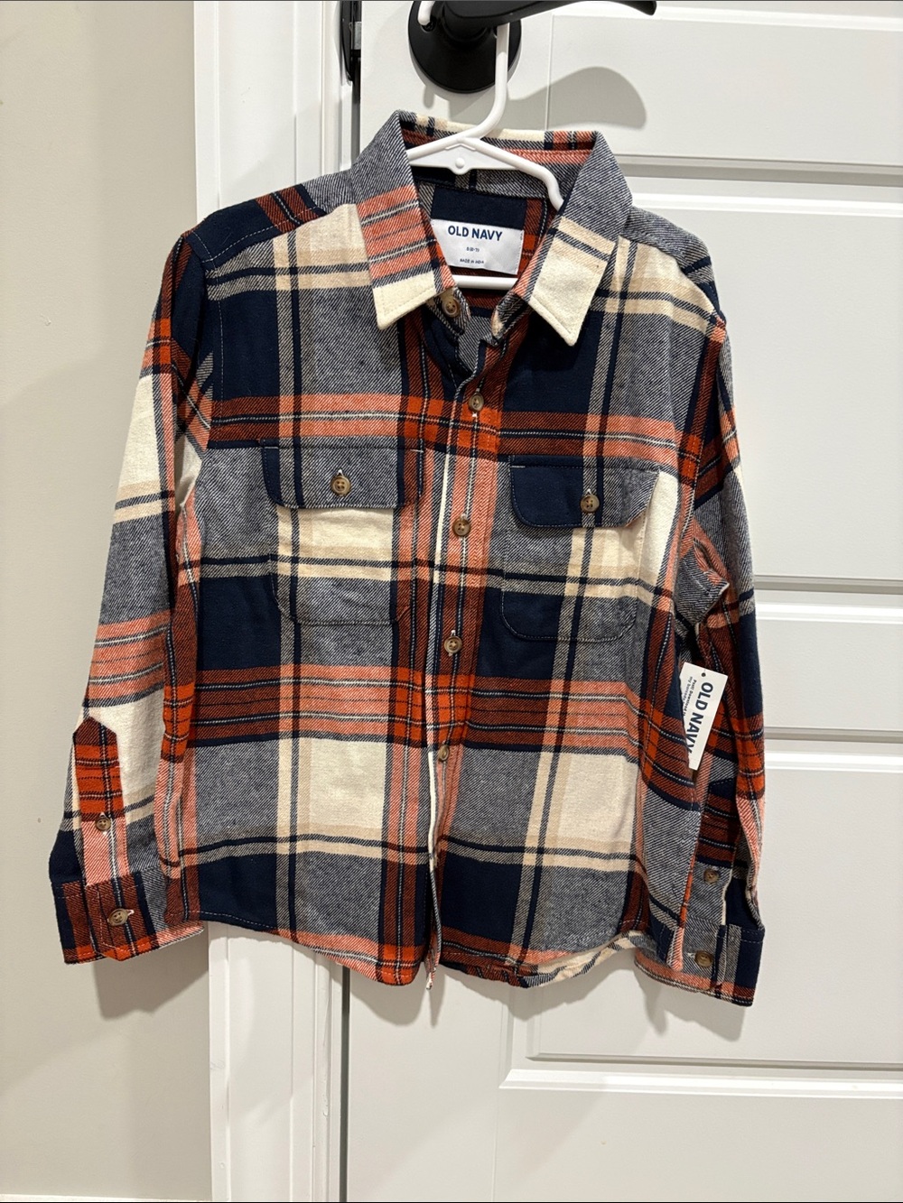 Old Navy Navy, Orange & Cream Plaid Button-Down Shirt - Picture 1 of 4